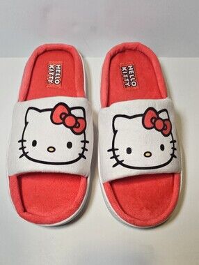 Hello Kitty White & Red Plush Slippers for Women